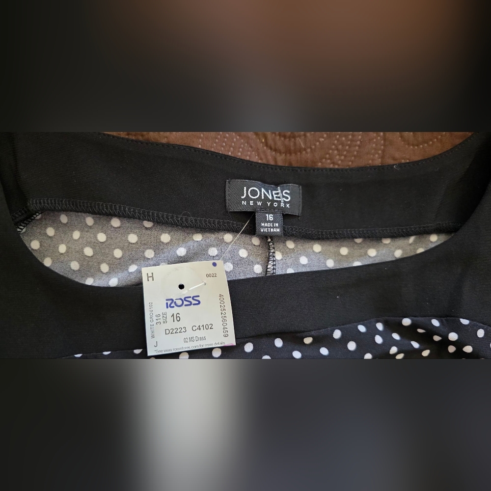 Jones New York Sleeveless Black and White Dotted Midi Dress Sz 16 - Picture 5 of 5